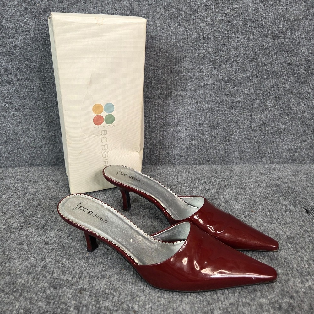 BCBG GIRLS POINTY TOE STILETTO MULES Kitten Small Heel Burgundy Size 9.5
